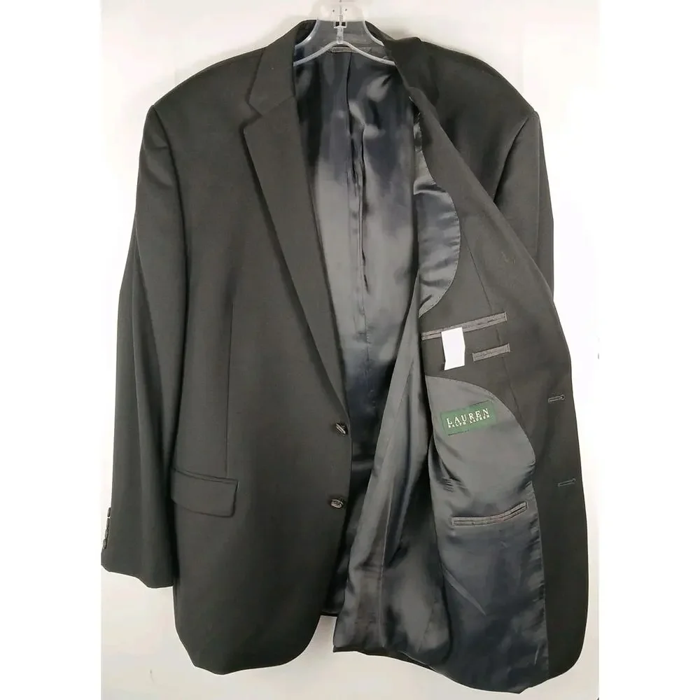 Lauren Ralph Lauren Suit Jacket Men’s 46R Solid Black Wool Blazer Black RN69456